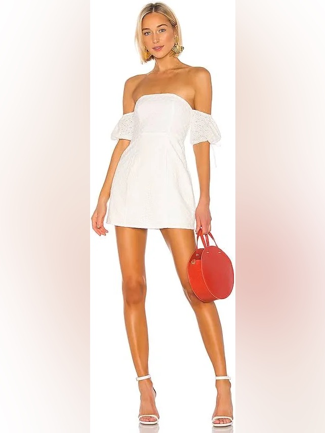 Lovers & Friends Alie White Eyelet Off Shoulder Mini Dress M